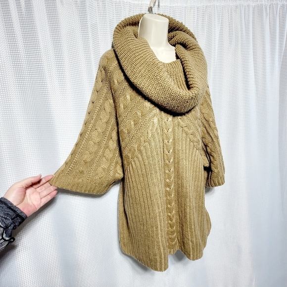 Motto Chunky Golden Brown Cable Knit Cowl Neck Sweater Women's (2X) - Picture 3 of 11